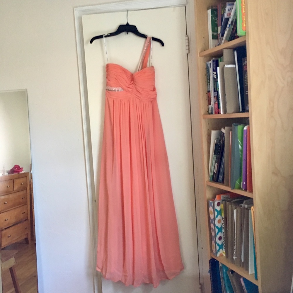 Calvin Klein Strapless One Band Beaded Coral Gown